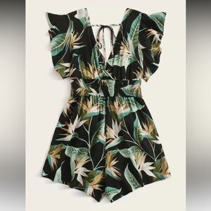SHEIN Black Tropical Print Romper